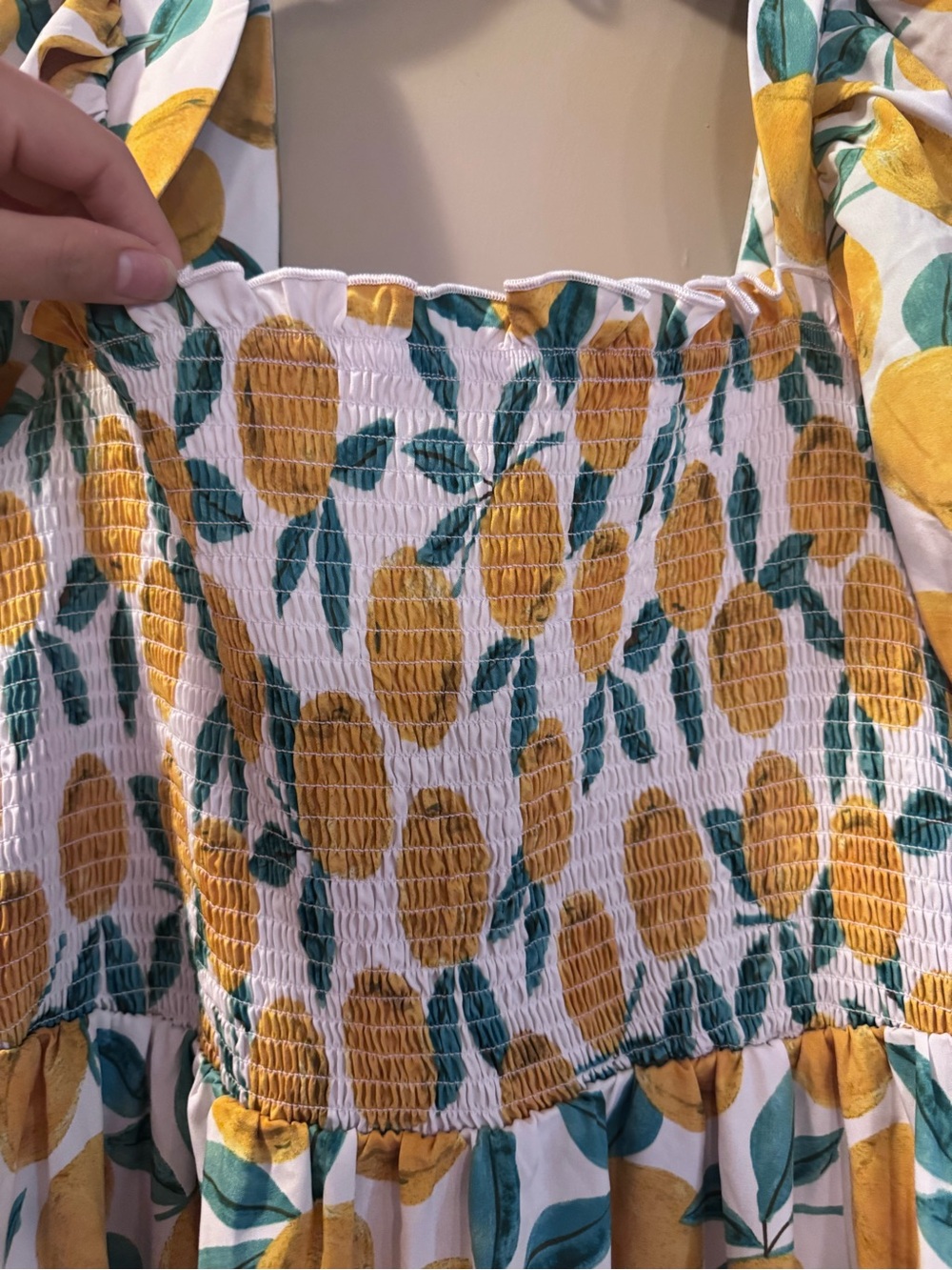 SHEIN Yellow Lemon Print Smocked Puff Sleeve Sundress - Picture 3 of 4